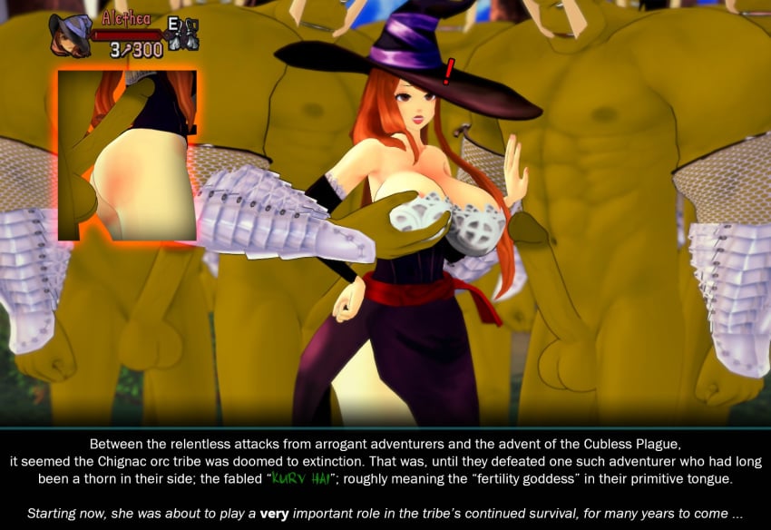 1girls auburn_hair bad_end big_ass breast_grab breast_squeeze brown_eyes caption defeated defeated_heroine dragon's_crown game_over gameplay_mechanics huge_breasts huge_cock huge_testicles human_female imminent_sex implied_sex interspecies koikatsu large_breasts large_penis multiple_boys orc orc_male party_wipe reproductive_slave sorceress sorceress_(dragon's_crown) witch witch_hat