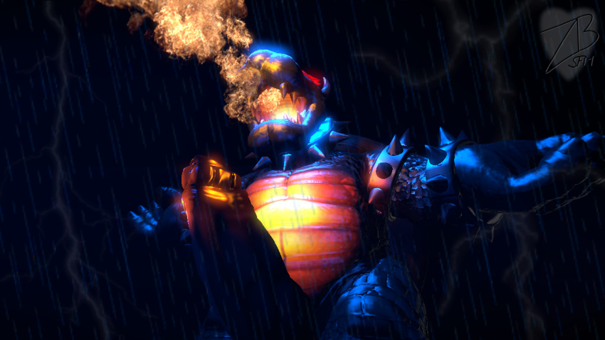 1boy 3d black_scales black_skin bowser bowser's_fury erection fire fury_bowser giant glowing hyper_penis lightning male male_only mario_(series) monster_cock naked rain scales sfm shiny_scales shiny_skin solo source_filmmaker standing storm super_mario_3d_world watermark zombuttsfm