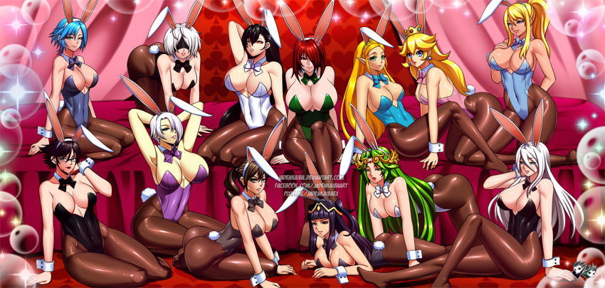 13girls 6+girls adapted_costume all_fours alternate_costume animal_ears aqua_(kingdom_hearts) arm_behind_head arms_behind_head ass bare_arms bare_back bare_legs bare_shoulders barefoot bayonetta bayonetta_(character) bayonetta_2 bed black_eyes black_hair black_leotard blonde_hair blue_eyes blue_hair blue_leotard bow bowtie breasts breath_of_the_wild brown_hair bunny_costume bunny_ears bunny_girl bunny_tail bunnysuit cleavage clothing covered_navel crossover crown detached_collar disney fake_animal_ears fake_tail feet female female_focus female_only final_fantasy final_fantasy_vii fire_emblem fire_emblem_awakening full_body glasses green_eyes green_hair green_leotard harem hourglass_figure indoors isabella_valentine jadenkaiba kid_icarus kingdom_hearts kneeling large_breasts leotard long_hair looking_at_viewer lying mario_(series) matching_hair/eyes medium_breasts metal_gear metal_gear_(series) metal_gear_solid metal_gear_solid_v:_the_phantom_pain metroid midriff multiple_girls navel nier nier:_automata nier_(series) nintendo no_shoes original palutena pantyhose pink_leotard ponytail princess_peach princess_zelda purple_leotard quiet_(metal_gear) red_eyes red_hair samus_aran short_hair sideboob sitting soul_calibur square_enix strapless strapless_leotard tail take_your_pick tharja_(fire_emblem) the_legend_of_zelda tifa_lockhart underboob white_hair white_leotard wrist_cuffs yorha_2b yorha_a2 zelda_(breath_of_the_wild)