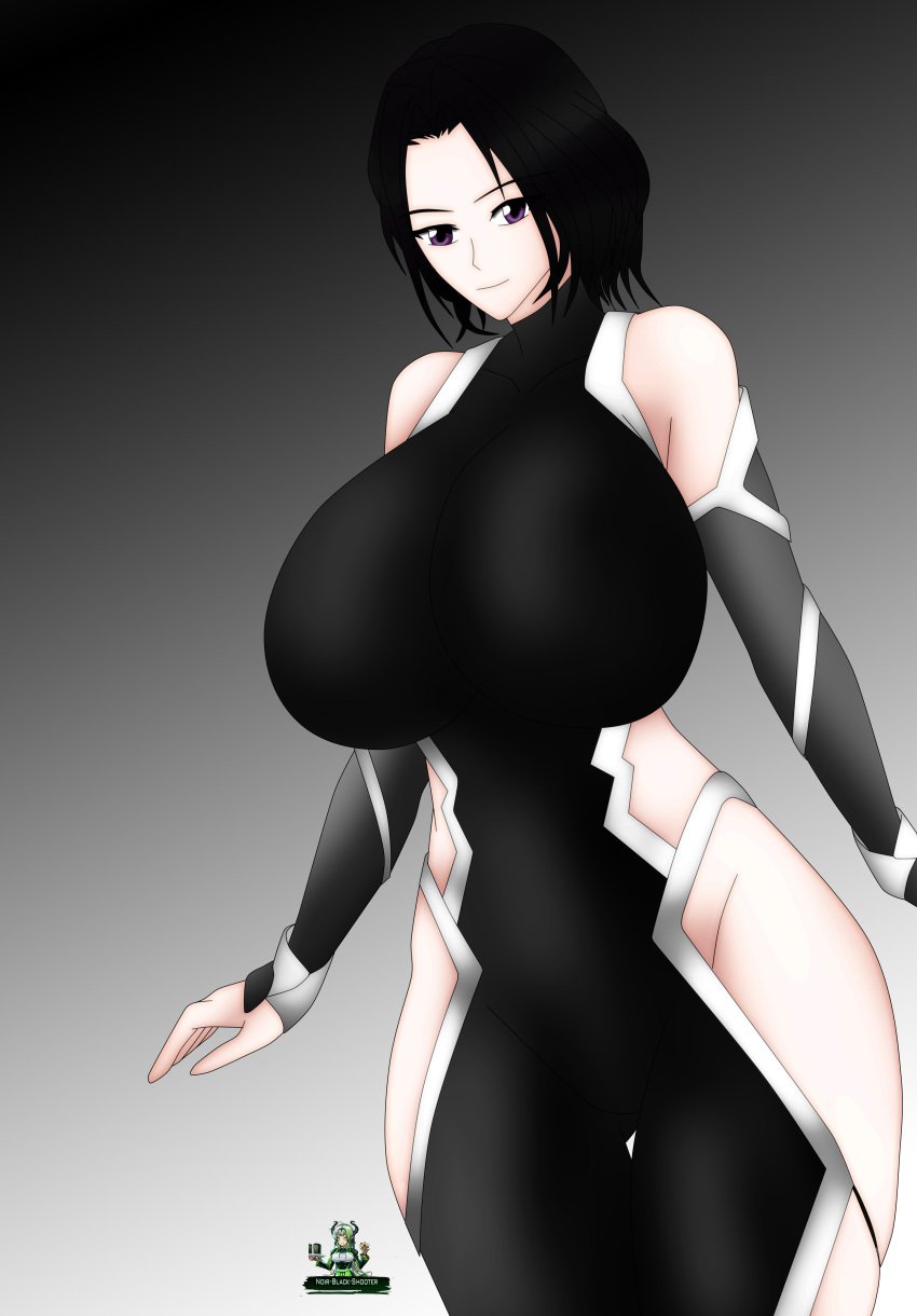 1girls big_breasts cosplay female minamoto_himejima_(noir-black-shooter) noir-black-shooter oc original original_character purple_eyes taimanin_(series)