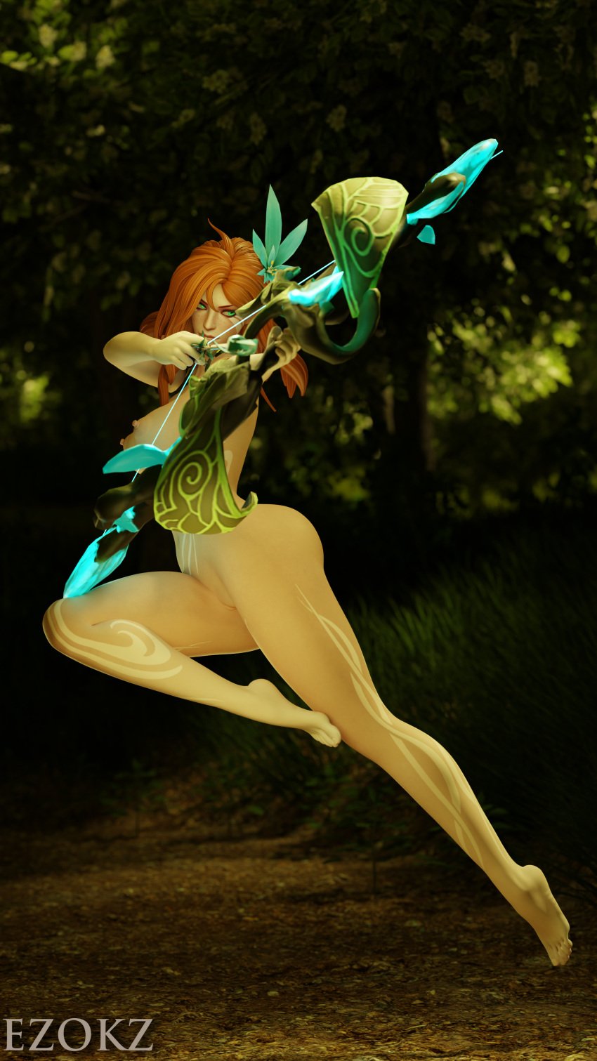 3d blender_(software) breasts dota dota_2 ezokz feet female female_only green_eyes nude nude_female red_hair windranger