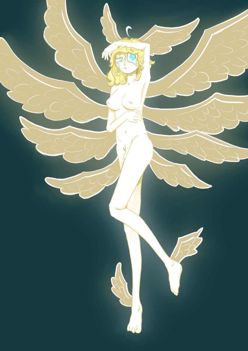 1futa androgynous angel angel_wings blonde_hair blue_eyes breasts cock devilman devilman_crybaby futanari humanoid intersex long_hair long_hair_male naked nude_female nude_male pale_skin penis ryo_asuka satan_(devilman) villainess white_skin wings yellow_hair