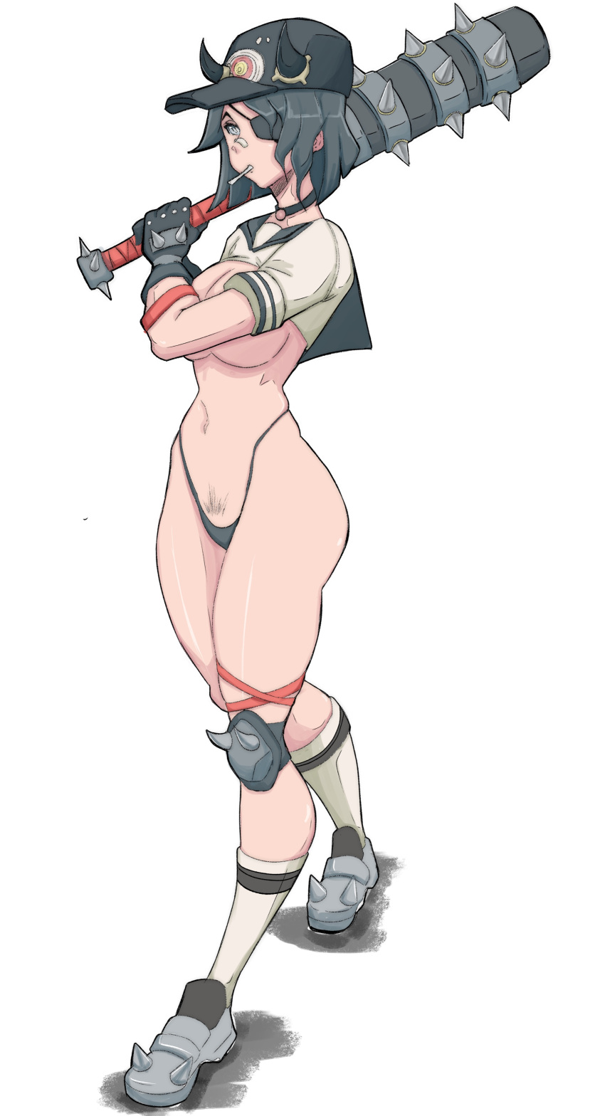 arms_on_breasts ass baseball_bat baseball_cap birdb55 bottomless convenient_censoring covering_breasts eyepatch fanatic_(fortnite) female_only fortnite fortnite:_battle_royale functionally_nude_female thighs thong whale_tail