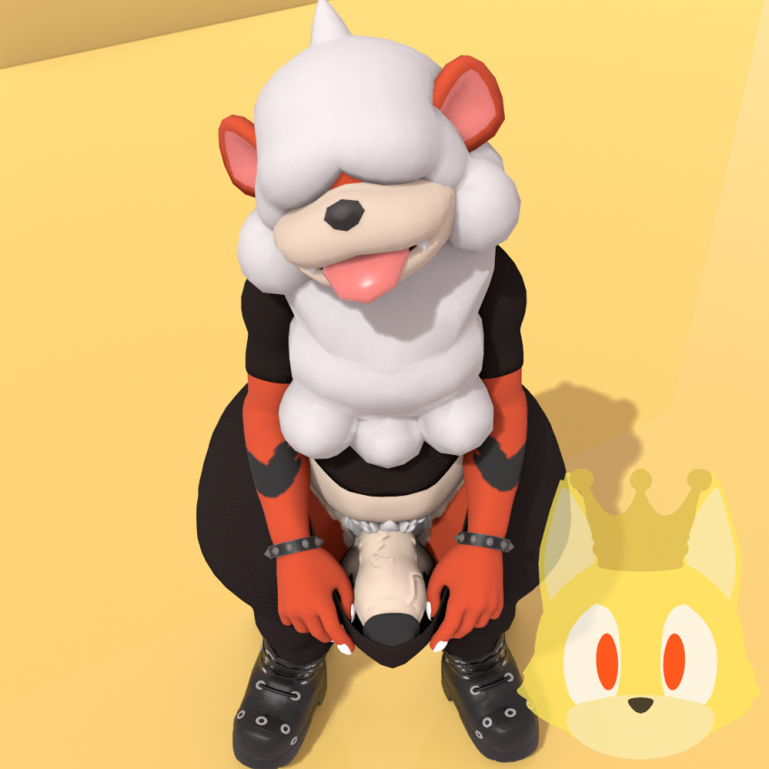 3d_(artwork) anthro balls boots bottomwear bottomwear_pull bracelet clothed clothing clothing_pull digital_media_(artwork) fluffy footwear fully_clothed genitals growlithe hair hair_over_eyes hisuian_form hisuian_growlithe humanoid_genitalia humanoid_penis jewelry male male_only mawstard~ neck_tuft nintendo pants pants_pull penis pokemon pokemon_(species) pokemorph pubes regional_form_(pokemon) shirt solo spiked_bracelet spikes t-shirt thick_thighs tongue tongue_out topwear tuft vein veiny_penis