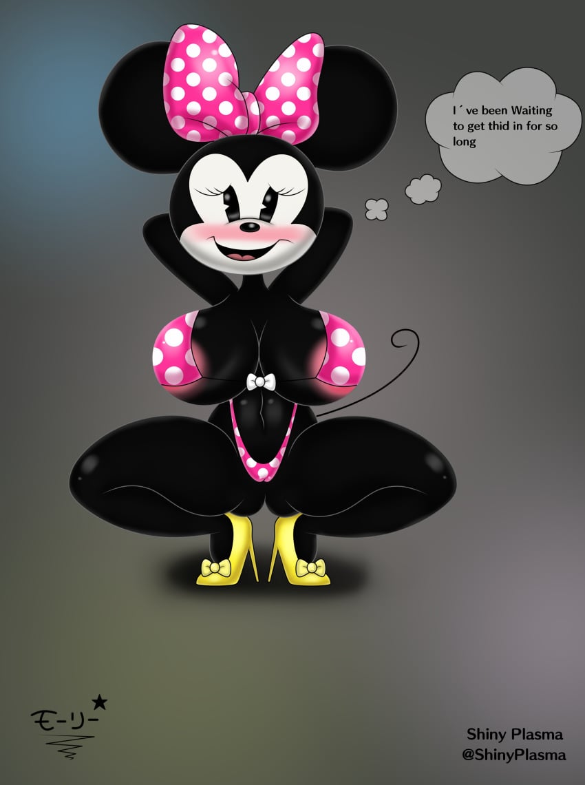 blushed bow disney furry minnie_mouse mouse pink_bikini smiling superstarplasma yellow_heels