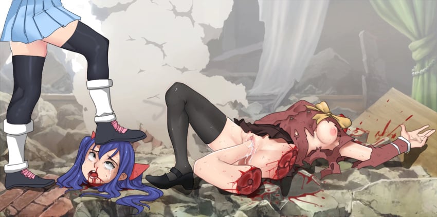 2girls amputated_leg amputee areolae beheaded blood blue_hair breasts brown_eyes chelia_blendy color corpse crying cum cum_in_pussy cum_inside death debris decapitation defeated digital_media_(artwork) disembodied dismemberment fairy_tail female female_death gore guro leg_in_pussy multiple_girls nipples pale_skin petite severed_head severed_leg severed_limb_insertion skirt small_breasts snifer93366 snuff tears torn_clothes torn_leg twintails uncensored vaginal_penetration wendy_marvell