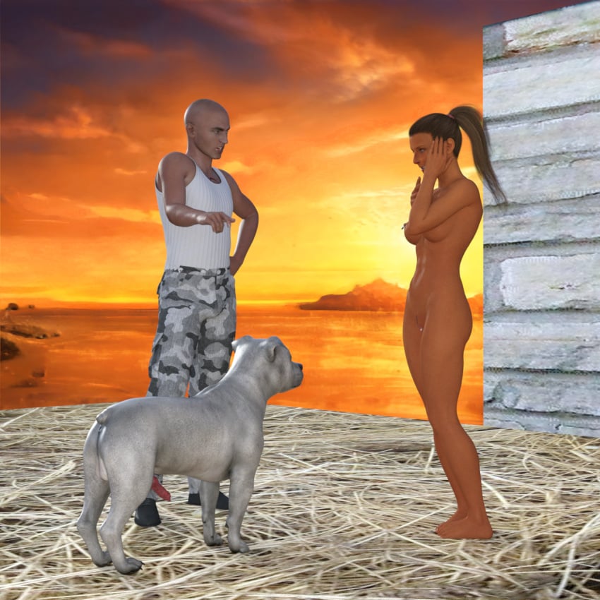 3d 3d_(artwork) against_will animal_genitalia big_penis blue_eyes brown_hair canine canine_penis chains clitoris clitoris_piercing comic degradation firm_ass firm_breasts forced greta_a humiliation imminent_rape imminent_sex jollybizz kennel kennel_slave male medium_breasts nipple_piercing nipples piercing ponytail rape restrained skinny slave slavegirl slim_waist story submissive_female trainer training zoophilia