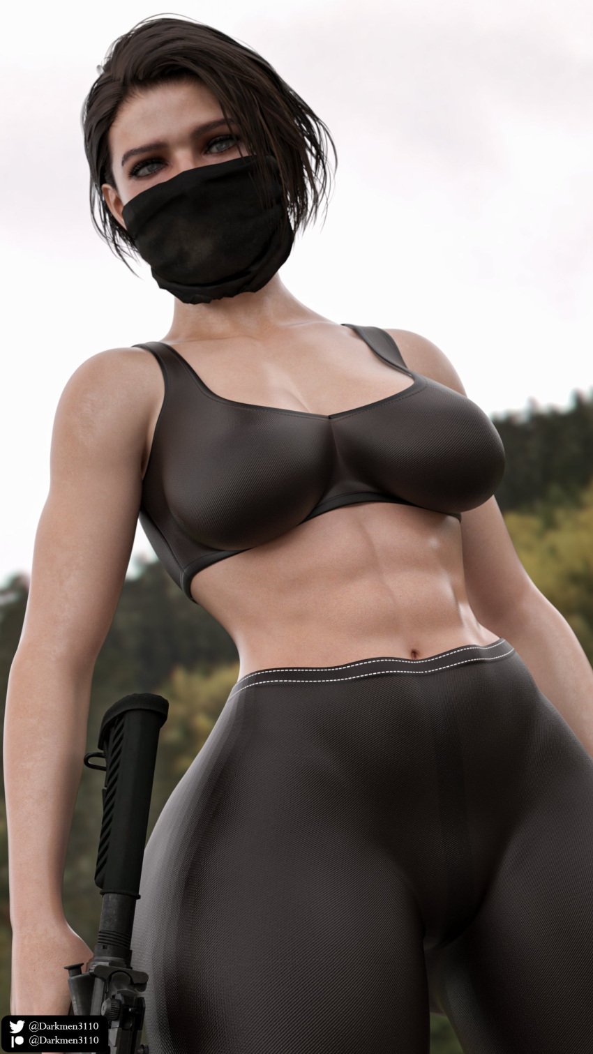 1girls 3d abs ass big_ass big_breasts blue_eyes breasts brown_hair capcom curvaceous curvy darkmen3110 female female_only huge_ass huge_breasts jill_valentine jill_valentine_(sasha_zotova) large_ass large_breasts resident_evil resident_evil_3 resident_evil_3_remake solo standing tights voluptuous