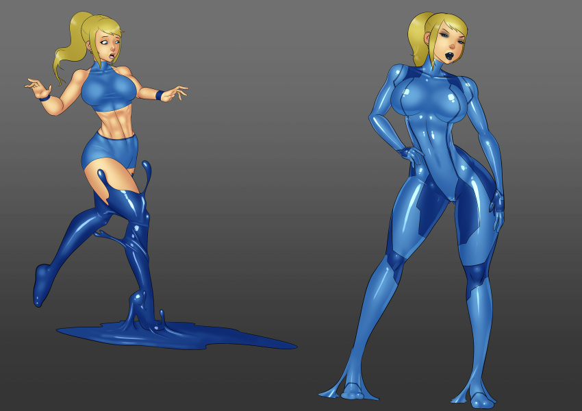 black_lips bodysuit brainwashing female female_only goo_transformation huge_ass huge_breasts lexikimble metroid midriff navel samus_aran shiny_clothes skottichan takeover tight_clothing transformation zero_suit_samus