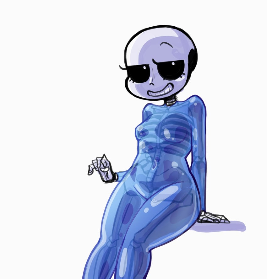 1girls animated_skeleton blue_body completely_nude ectobody eyelashes female female_only female_sans genderswap genderswap_(mtf) girlby39 looking_at_viewer naked nude_female rule63 rule_63 sans simple_background sitting skeleton smile smiling solo solo_female undertale undertale_(series) white_background wide_hips