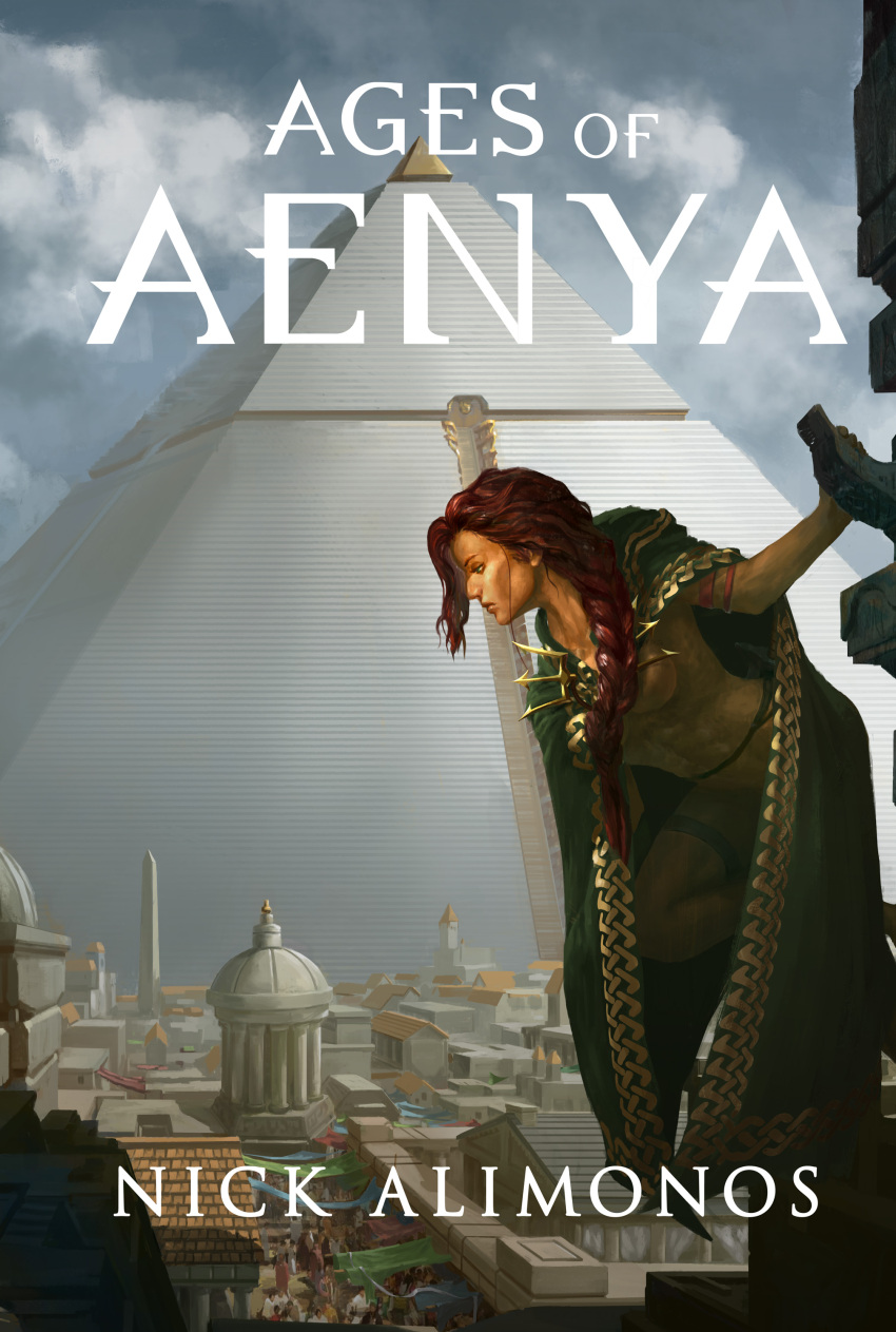 1girls aenya ages_of_aenya barefoot book_cover braid casual city completely_nude completely_nude_female female female_only human long_hair nick_alimonos nudist outerwear pale_skin public pyramid red_hair solo sword thelana toned_female very_long_hair weapon zhengyi_yu