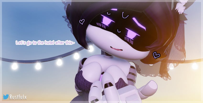 1girls 3d blush breasts dress female female_only glitch_productions humanoid inviting k looking_at_viewer murder_drones purple_dress roblox robot robot_girl robot_humanoid rustfuix screen_face smiling talking talking_to_viewer uzi_(murder_drones) watermark wedding