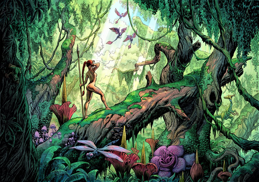 1girls aenya ages_of_aenya ass barefoot braid breasts casual completely_nude completely_nude_female female forest human jungle lipatov long_hair nick_alimonos nude nudist outdoors pale_skin purr-hiss red_hair spear thelana tree tribal_markings very_long_hair weapon