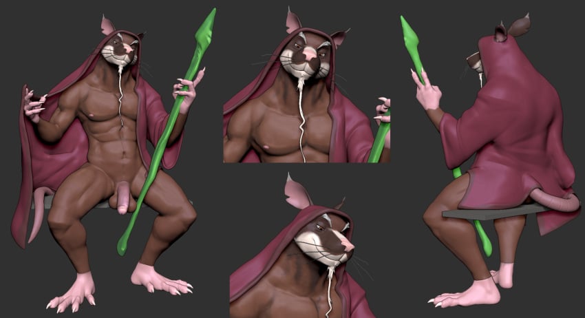 3d_(artwork) abs anthro anthro_only balls beard bottomless clothed clothing digital_media_(artwork) facial_hair flaccid genitals goatee hi_res male male_only mammal master_splinter murid murine navel nipples pecs penis rat robe rodent see-saw smile solo staff teenage_mutant_ninja_turtles