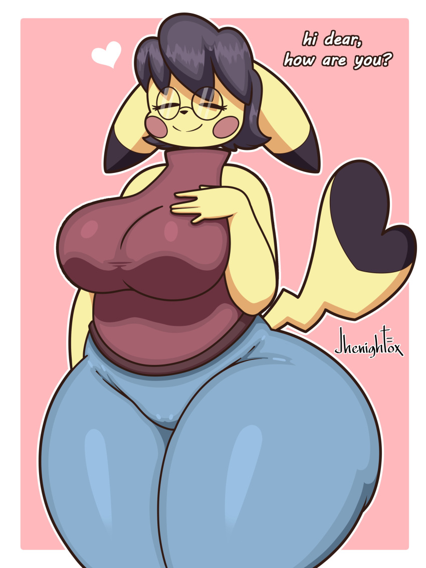 big_breasts breasts cosplay_pikachu female jhenightfox milf pikachu pokémon_(species) pokemon thick_thighs wide_hips