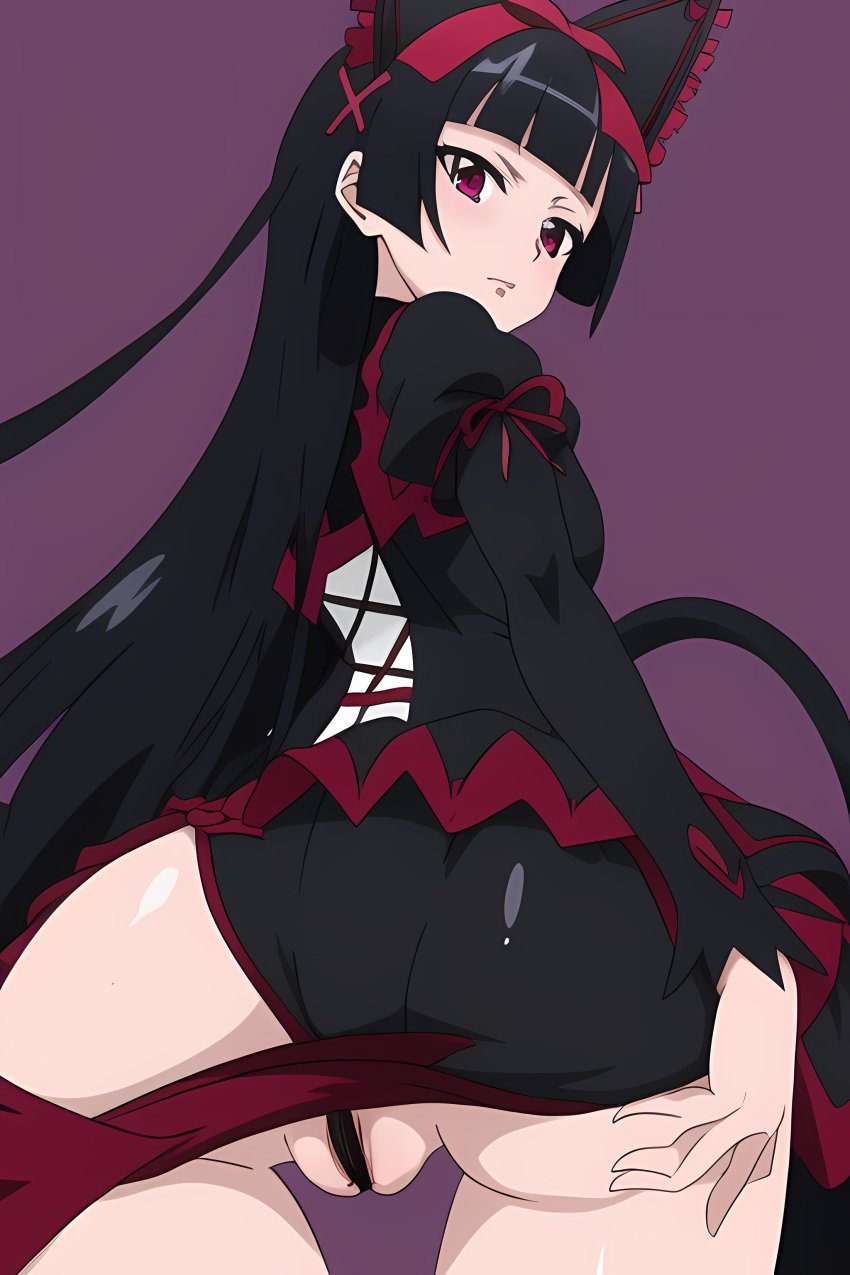 ai_generated ass_grab dark_hair from_below gate_-_jieitai_ka_no_chi_nite_kaku_tatakaeri looking_at_viewer pussy rory_mercury