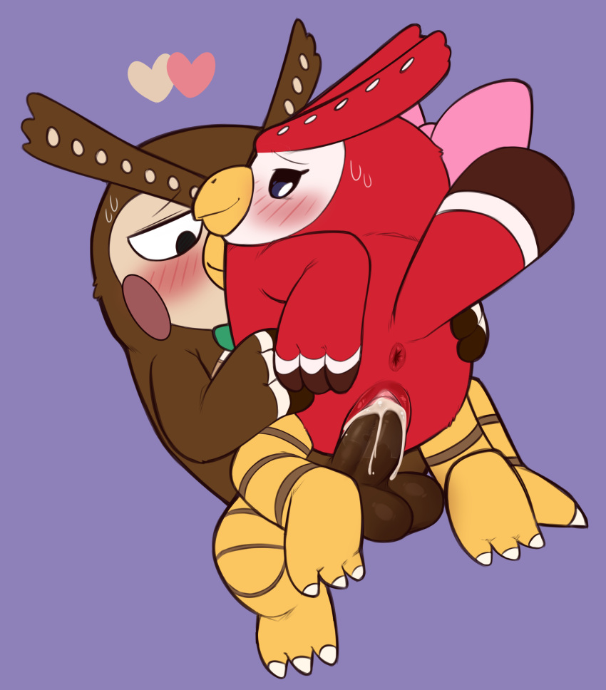 absurd_res animal_crossing anthro anus avian balls bird blathers_(animal_crossing) blush bodily_fluids brother brother_and_sister celeste_(animal_crossing) cowgirl_position cum cum_inside duo female from_front_position genital_fluids genitals heart hi_res incest male male/female nintendo on_bottom on_top owl penetration penile penile_penetration penis porldraws pussy sex sibling sister sweat talons vaginal_penetration