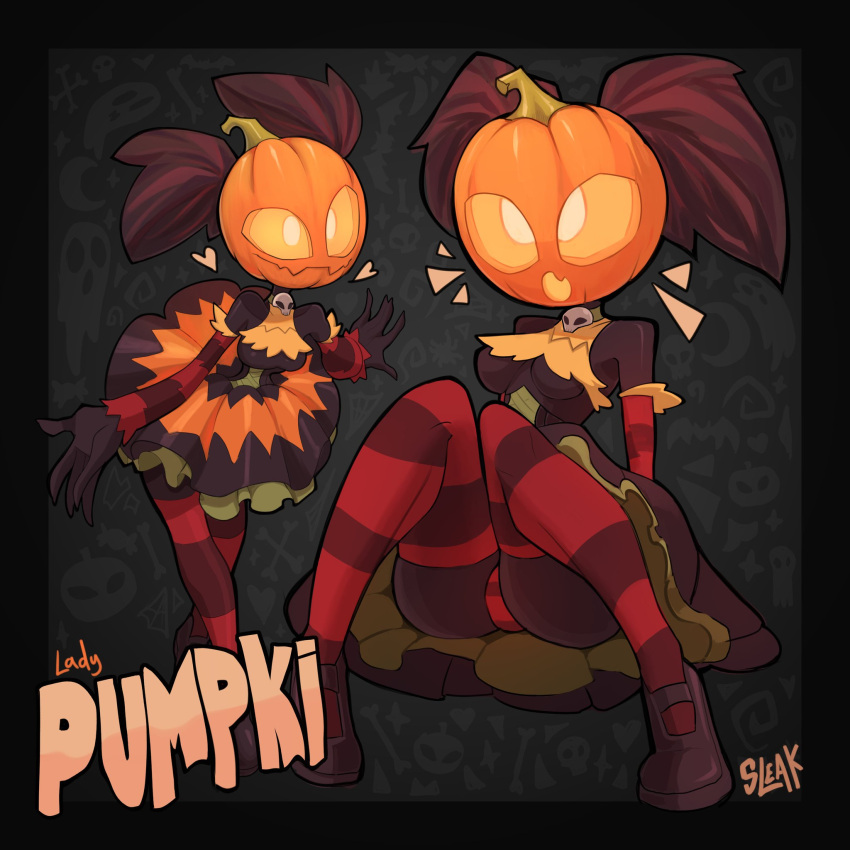 dress humanized original_character pumpkin pumpkin_head sitting sleakj3 source_request stockings tagme twintails