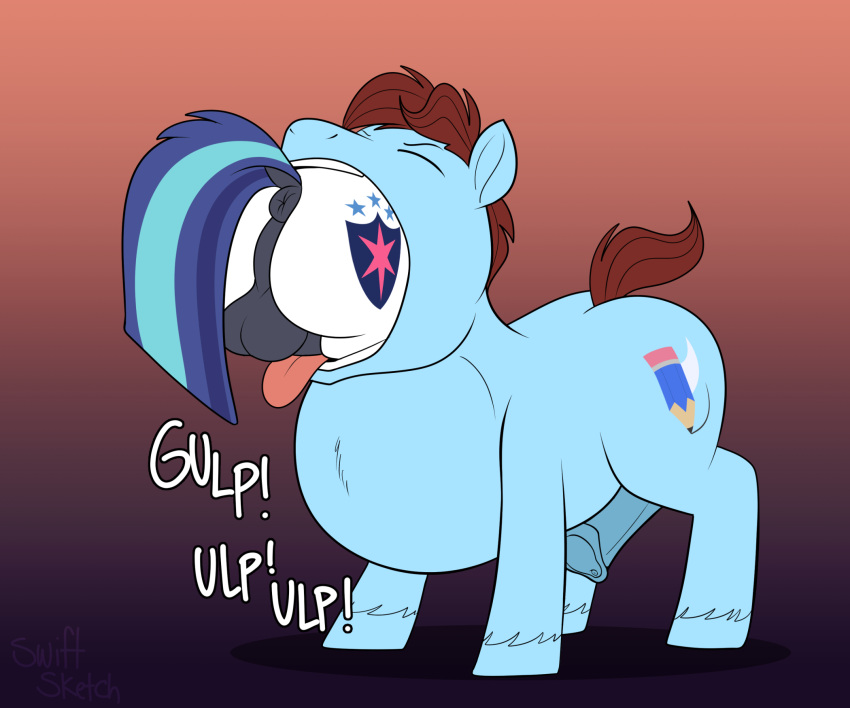 2022 animal_genitalia animal_penis anus ass balls blue_hooves blue_penis blue_tail brown_mane closed_eyes cutie_mark dark_balls dark_penis darkened_genitalia dock earth_pony equid equine equine_genitalia equine_penis fan_character feral friendship_is_magic genitals hasbro hi_res hooves horse male male/male male_pred male_prey mammal mane my_little_pony neck_bulge oral_vore penis pony puffy_anus shining_armor_(mlp) swift_sketch_(character) swiftsketchpone tail tongue tongue_out urethra vore