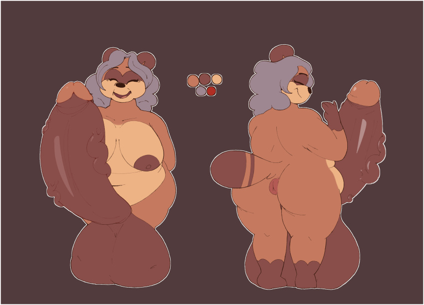 2023 anthro anus areola ass balls belly big_areola big_balls big_belly big_breasts big_butt biped breasts brown_body brown_fur brown_nose brown_skin canid canine chubby_anthro chubby_belly chubby_gynomorph chubby_intersex color_swatch colored digital_drawing_(artwork) digital_media_(artwork) elderly_anthro elderly_gynomorph elderly_intersex eyelashes facial_markings fangs flat_colors fur genitals grannybase grey_hair gynomorph hair hand_behind_back happy head_markings hi_res huge_balls huge_hips huge_thighs hyper hyper_balls hyper_genitalia intersex japanese junko_gamou_(grannybase) looking_at_viewer looking_back malafox mammal markings mask_(marking) micropenis model_sheet multicolored_body multicolored_fur multicolored_skin multicolored_tail navel nipples nude old open_mouth overweight overweight_anthro overweight_gynomorph overweight_intersex penis puffy_anus raccoon_dog simple_background small_penis smile solo standing tail tanuki teeth thick_thighs wide_hips