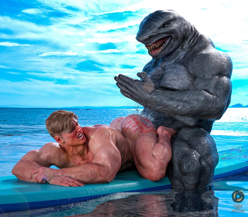 abs absurd_res anal anal_sex anthro anthro_penetrating anthro_penetrating_human ass balls big_balls big_dom_small_sub big_penis blonde_hair blush butt_markings dominant dominant_anthro dominant_male duo embrace erection fish genitals grey_body grin hair hand_on_butt hi_res holding_partner human human_on_anthro human_penetrated interspecies larger_anthro larger_male male male/male male_penetrated male_penetrating male_penetrating_male mammal marine markings men_of_atlus muscular muscular_anthro muscular_human muscular_male nipples nude open_mouth pecs penetration penile penile_penetration penis penis_in_ass sea sex shark sharp_teeth sitting size_difference smaller_human smaller_male smaller_penetrated smile submissive submissive_human submissive_male surfboard teeth water were werefish wereshark