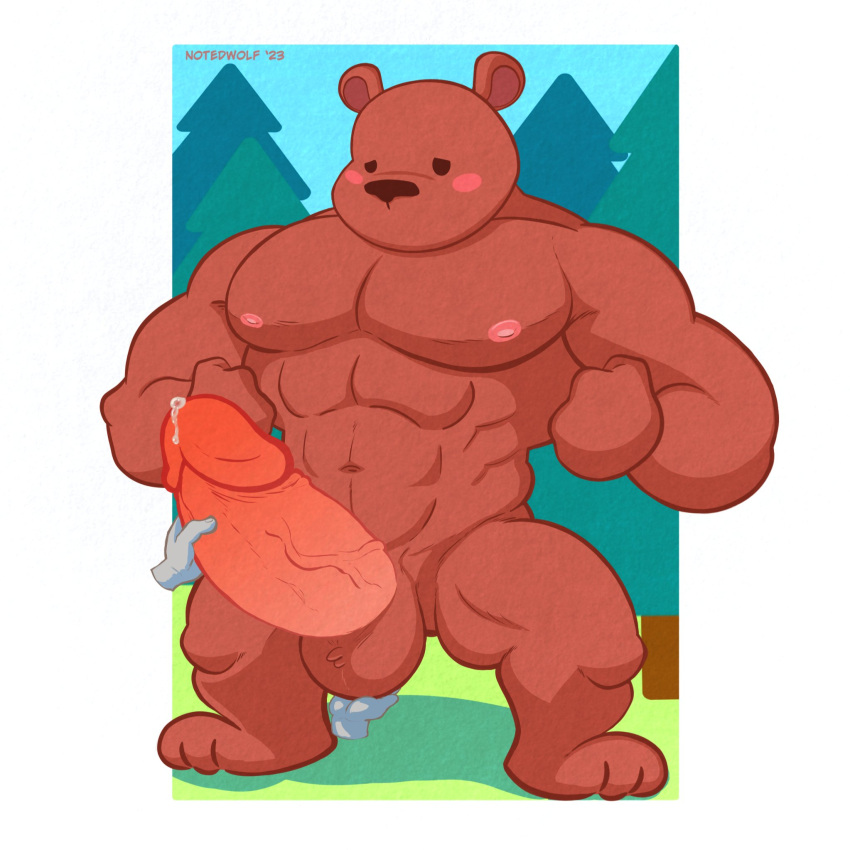 2023 abs anthro bear bent_legs big_penis blush bodily_fluids digital_drawing_(artwork) digital_media_(artwork) disembodied_hand dripping erection flexing flexing_both_biceps flexing_muscles forest forest_background genital_fluids genitals half-closed_eyes hands_clenched hi_res huge_cock hyper hyper_genitalia hyper_penis leaking_precum looking_pleasured male male_only mammal masturbation muscular muscular_male narrowed_eyes nature nature_background nipples notedwolf owo penis pinup plant pose precum precum_drip precum_string pubes shaded simple_background simple_coloring simple_face simple_shading solo spread_legs spreading textured tree ursine uwu vein veiny_penis