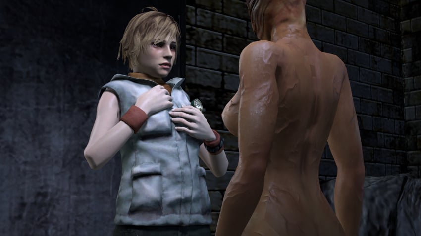 2girls 3d 3dhentaihero blonde_hair breasts clothed clothing detailed_background duo faceless_female female female/female female_creature female_only hair heather_mason human interspecies light-skinned_female monster monster_girl nipples no_eyes nude nurse nurse_(silent_hill) open_mouth silent_hill silent_hill_3 silent_hill_homecoming teeth thick_thighs undressing veins yuri