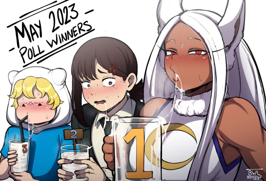 1boy 2girls adventure_time beer_glass beer_mug blackwhiplash bwl cartoon_network chainsaw_man competition crossover cum cum_drinking cum_drinking_contest cum_drip cum_dripping cum_in_container cum_in_mouth cum_string cum_swallowing dark-skinned_female drinking_cum drinking_glass drinking_straw eastern_and_western_character exhibitionism femboy finn_the_human frustrated gokkun higashiyama_kobeni light-skinned_male looking_at_viewer looking_pleasured miruko my_hero_academia poll_winner rumi_usagiyama shocked_expression shounen_jump sperm third-party_edit thirsty