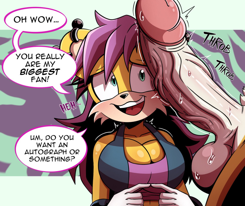 anthro archie_comics balls big_breasts breasts cleavage clothed clothing cxrryart duo erection female genitals herpestid hi_res human_on_anthro male male/female mammal mina_mongoose mongoose nervous sega sonic_(series) sonic_the_hedgehog_(archie) sonic_the_hedgehog_(comics) sonic_the_hedgehog_(series)