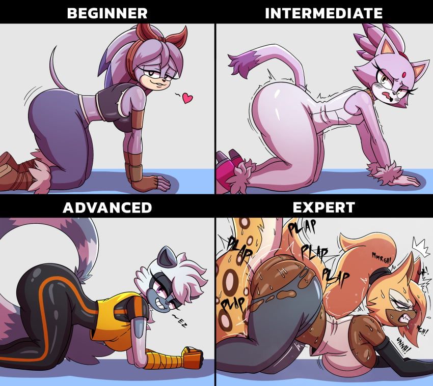 absurd_res anthro ass bandicoot beginner_intermediate_advanced_expert big_breasts big_butt blaze_the_cat blush bodily_fluids breasts canid canine canis cheetah cxrryart doggy_style domestic_cat english_text felid feline felis female from_behind_position group hi_res idw_comics idw_publishing interspecies lemur male male/female mammal marsupial meme_pose mobian_(species) perci_the_bandicoot primate sega sex sonic_(series) sonic_boom sonic_the_hedgehog_(comics) sonic_the_hedgehog_(idw) sonic_the_hedgehog_(series) straight strepsirrhine sweat tangle_the_lemur text whisper_the_wolf wolf