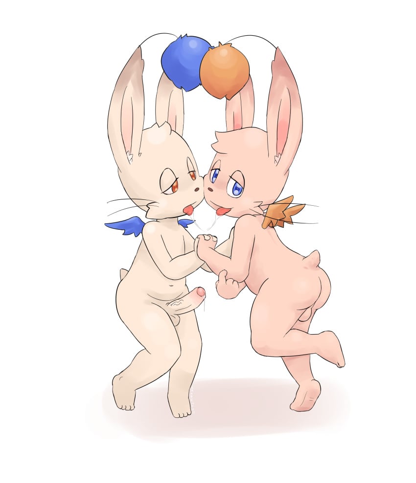 2015 4_fingers 4_toes absurd_res anthro ass balls barefoot bent_legs blue_eyes bodily_fluids brown_eyes duo feet fingers genital_fluids genitals gesture half-closed_eyes hand_holding hand_on_chest hi_res ivalician_moogle kissing knees_together lambent looking_at_another looking_at_partner looking_at_viewer male male/male narrowed_eyes navel nude penis precum simple_background sloppy_kiss tiptoes toes tongue tongue_out vein veiny_penis white_background wings