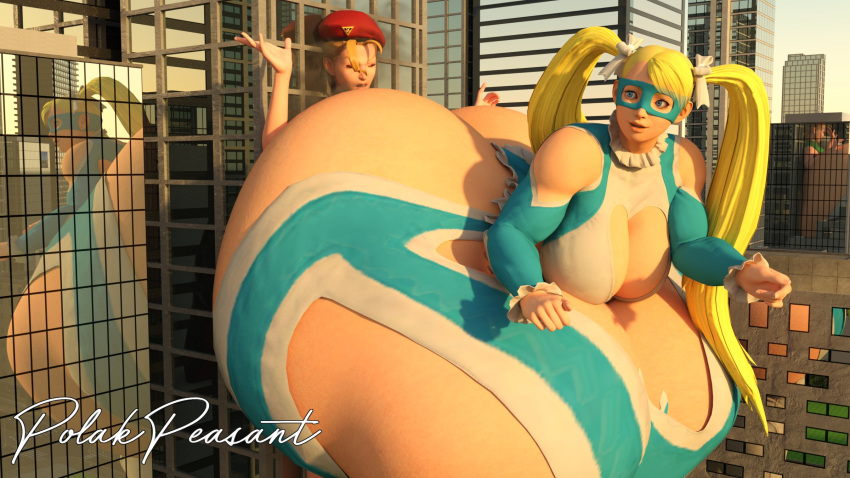 2girls 3d ass_bigger_than_body ass_bigger_than_head ass_bigger_than_torso bent_over big_breasts cammy_white female female_only giantess huge_ass hyper hyper_ass hyper_hips hyper_thighs massive_ass polakpeasant rainbow_mika street_fighter thick_thighs wide_hips