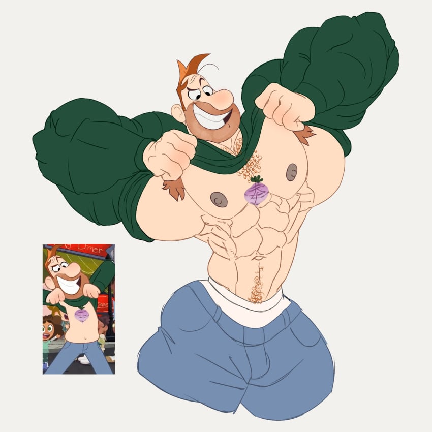 armpit armpit_hair armpits bara big_muscles chest_hair facial_hair flaccid human jeans male male_only muscles muscular pants pete_mcgee reference_image remert solo solo_male sweater sweater_lift tattoo tattoo_on_chest the_ghost_and_molly_mcgee underwear