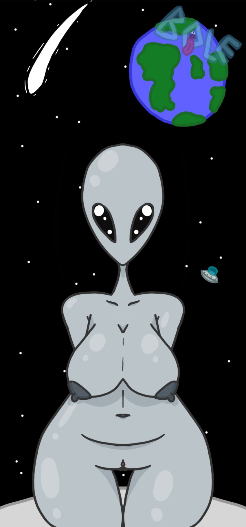 alien arms_behind_back big_breasts earth naked shooting_star standing thick_thighs ufo