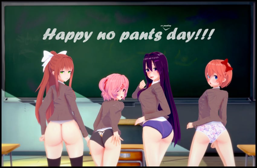 3d 4girls amanwithnoplan ass big_ass bottomless bubble_butt doki_doki_literature_club embarrassed embarrassed_underwear_female embarrassed_undressed_female euf female female_only koikatsu monika_(doki_doki_literature_club) natsuki_(doki_doki_literature_club) panties sayori_(doki_doki_literature_club) underwear undressed yuri_(doki_doki_literature_club)