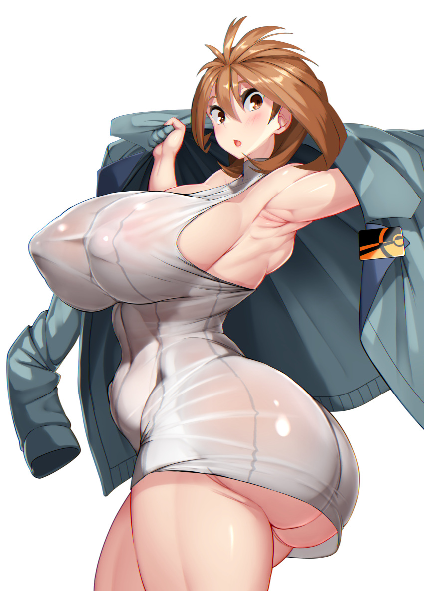 1girls armpit armpits big_ass big_breasts big_butt blush breasts_bigger_than_head brigette_(pokemon) brown_eyes brown_hair huge_ass huge_breasts kawahagitei looking_at_viewer nintendo nipples nipples_visible_through_clothing open_mouth pokemon pokemon_oras pokemon_rse short_hair solo_female standing thick_thighs