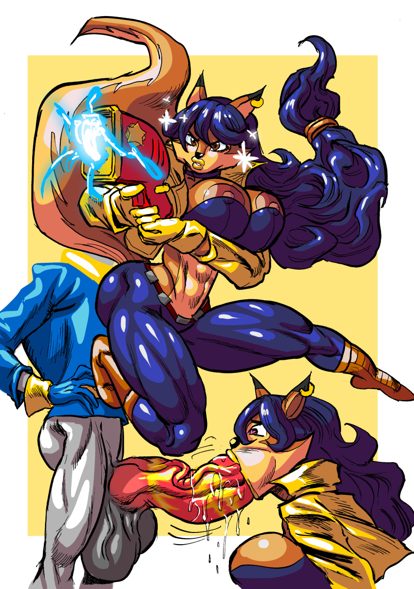 1boy 1boy1girl 1girls anthro big_ass big_breasts big_butt big_penis blowjob brown_eyes bubble_butt carmelita_fox deepthroat female goudadunn lipstick lipstick_mark lipstick_on_penis sly_cooper sly_cooper_(series) sony_interactive_entertainment thick_thighs yellow_lips yellow_lipstick yellow_lipstick_mark