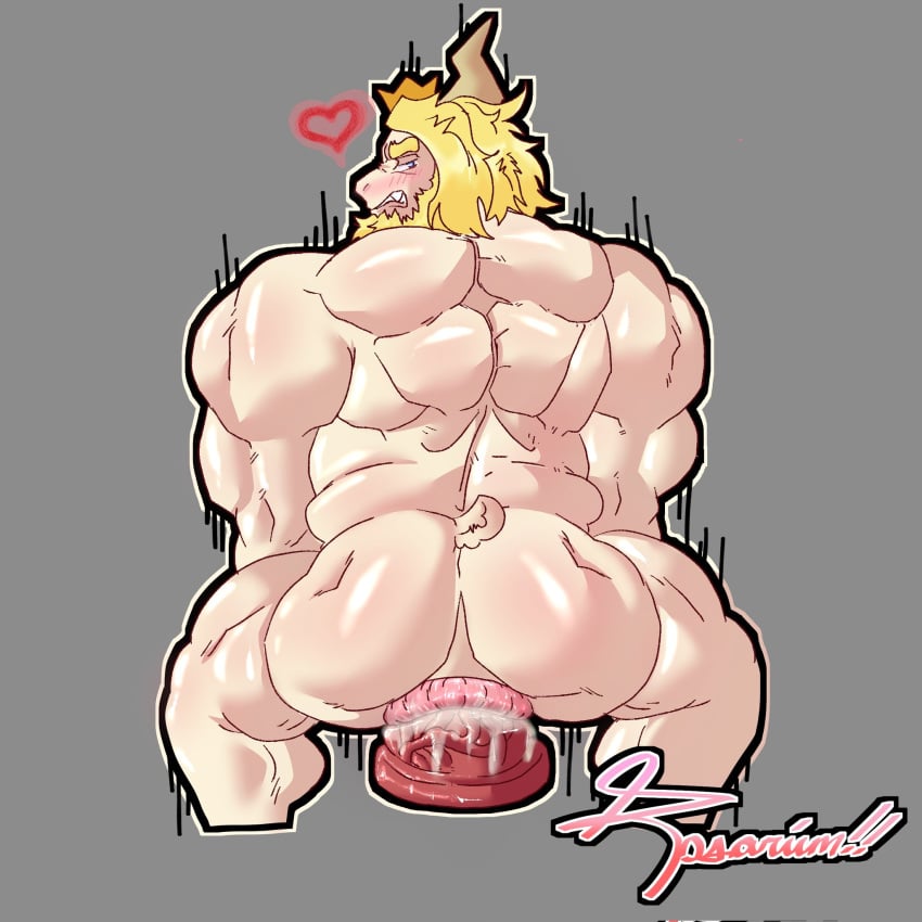 1boy 2d anal anthro asgore_dreemurr ass back back_view bara beard blush color crown deltarune dildo dildo_in_ass dildo_sitting facial_hair furry goat grey_background heart horns looking_back looking_behind male male_only muscles muscular riding_dildo rosarium sex_toy simple_background solid_color_background solo solo_male uncensored undertale undertale_(series) white_fur