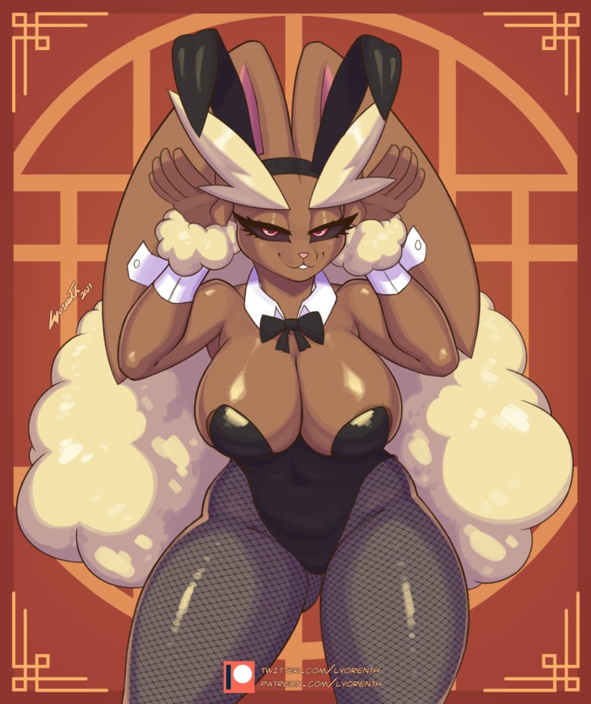 1girls 2023 anthro anthro_only bare_arms bare_shoulders big_breasts bunny_ears bunny_girl bunnysuit clothed clothing color female female_focus female_only fishnets furry game_freak hi_res large_breasts looking_at_viewer lopunny lyorenth-the-dragon nintendo pokemon pokemon_(species) pokemon_dppt red_eyes solo solo_female tagme thick_thighs year_of_the_rabbit