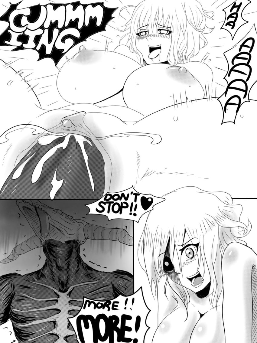 1boy 1girls big_breasts comic cum cum_inside dark_souls death death_by_snoo_snoo final_orgasm male_death monster orgasm_face sex veiled616