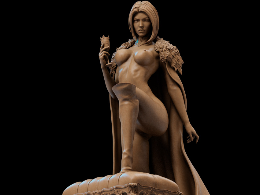 3d 3d_model breasts ca3d_studios cape danielmo3d emma_frost fur_cape hellfire_club leg_up marvel marvel_comics nipples nude nude_female opera_gloves posing pussy sculpture thighhighs vagina white_queen wine_glass x-men