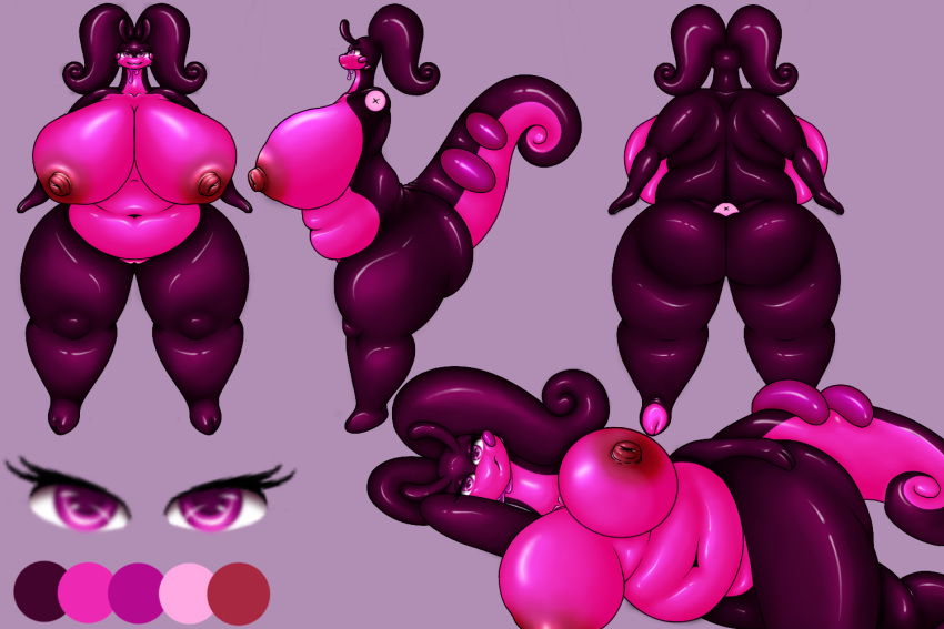 3:2 anthro bbw big_breasts breasts eyeshadow female fuzzfle generation_6_pokemon goodra makeup model_sheet nintendo pokemon pokemon_(species) reptile scalie slime_monster solo