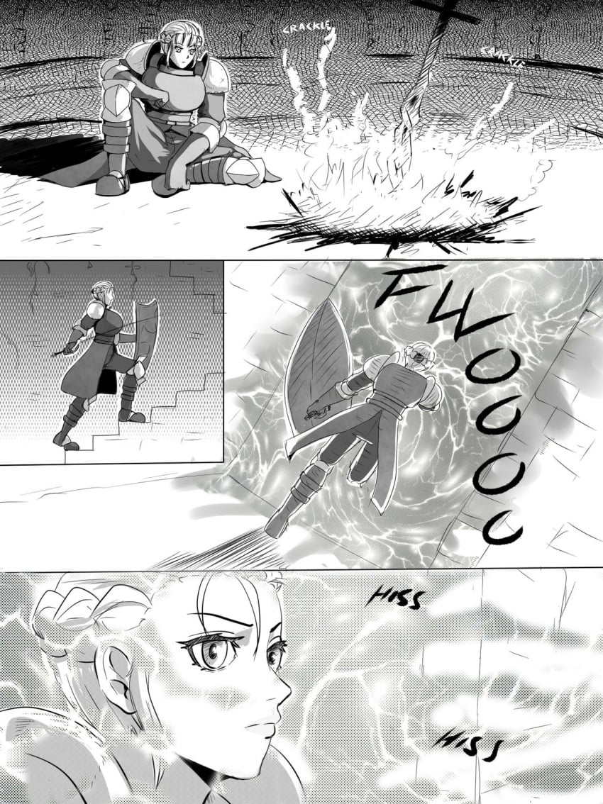 1girls armored_female bonfire comic dark_souls shield solo sword veiled616