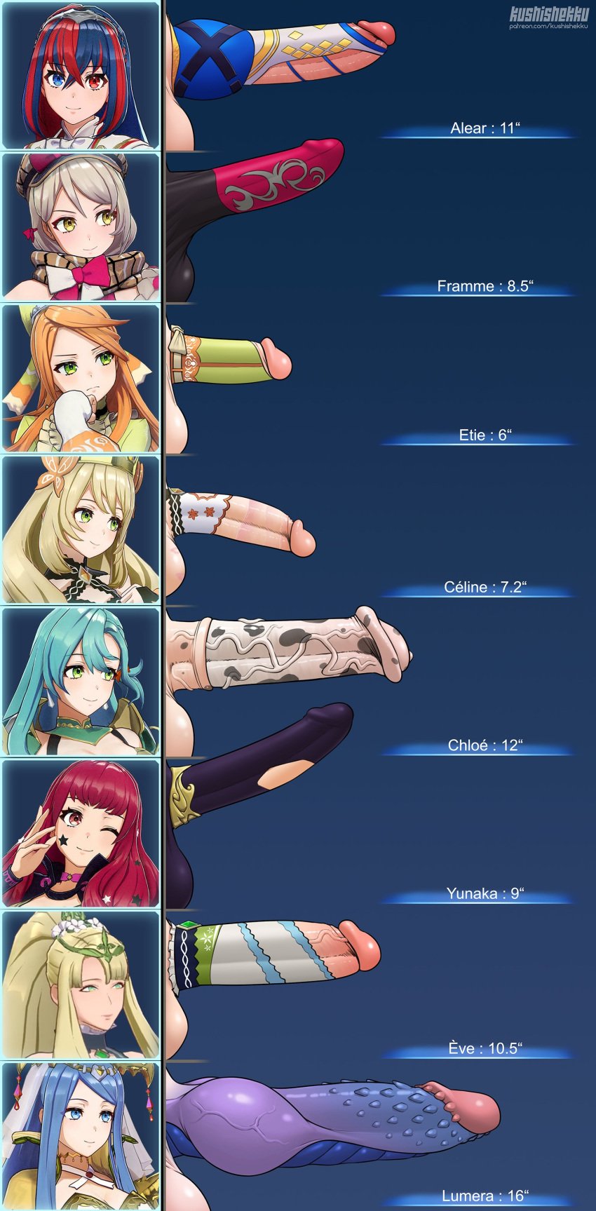 6+futas absurdres alear_(female)_(fire_emblem) alear_(fire_emblem) animal_genitalia animal_penis artist_name balls big_balls big_penis blonde_hair blue_eyes blue_hair bow celine_(fire_emblem) character_name chloe_(fire_emblem) cock_chart english_commentary erection etie_(fire_emblem) eve_(fire_emblem) fire_emblem fire_emblem_engage framme_(fire_emblem) futa_only futanari green_eyes grey_hair heterochromia highres horse_penis huge_cock human humanoid_penis kushishekku large_penis light-skinned_futanari light_skin looking_at_viewer lumera_(fire_emblem) measurements meme multicolored_hair multiple_girls nintendo patreon_username penis penis_chart penis_size_chart penis_size_comparison_meme penis_size_difference ponytail red_eyes red_hair smile testicles text two-tone_hair uncensored veins veiny_penis watermark yellow_eyes yunaka_(fire_emblem)