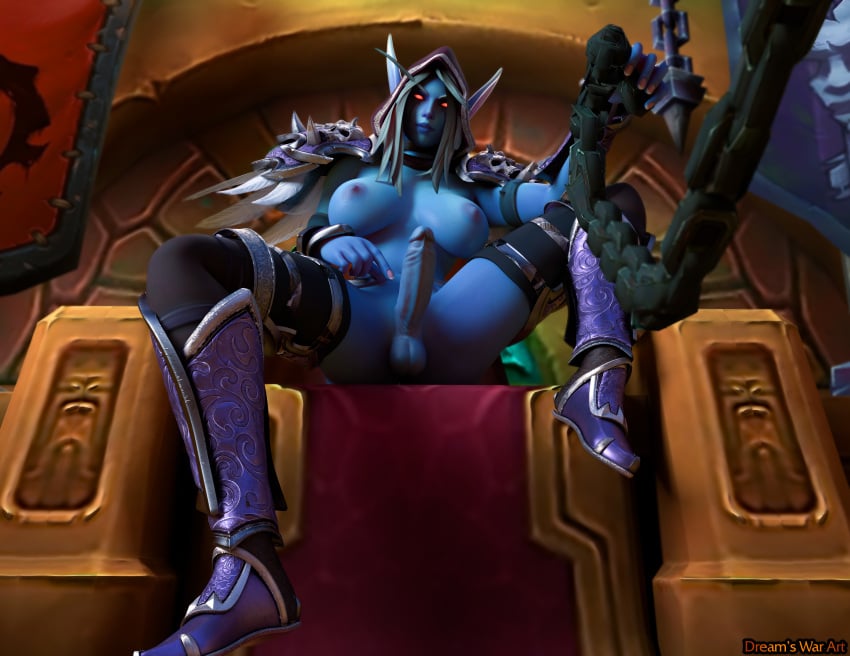 2020 3d 3d_(artwork) big_breasts blizzard_entertainment chains clothed dazar'alor dreamswarart forsaken futadom futanari horde_banner horde_symbol leash leashed_pov looking_at_viewer pov submissive_pov sylvanas_windrunner undead warcraft world_of_warcraft zandalar