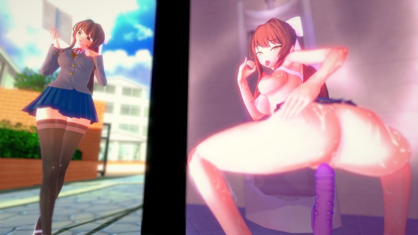 3d dildo dildo_in_pussy doki_doki_literature_club human human_only light-skinned_female light_skin mashirosolera masturbation monika_(doki_doki_literature_club) penetration vaginal vaginal_only