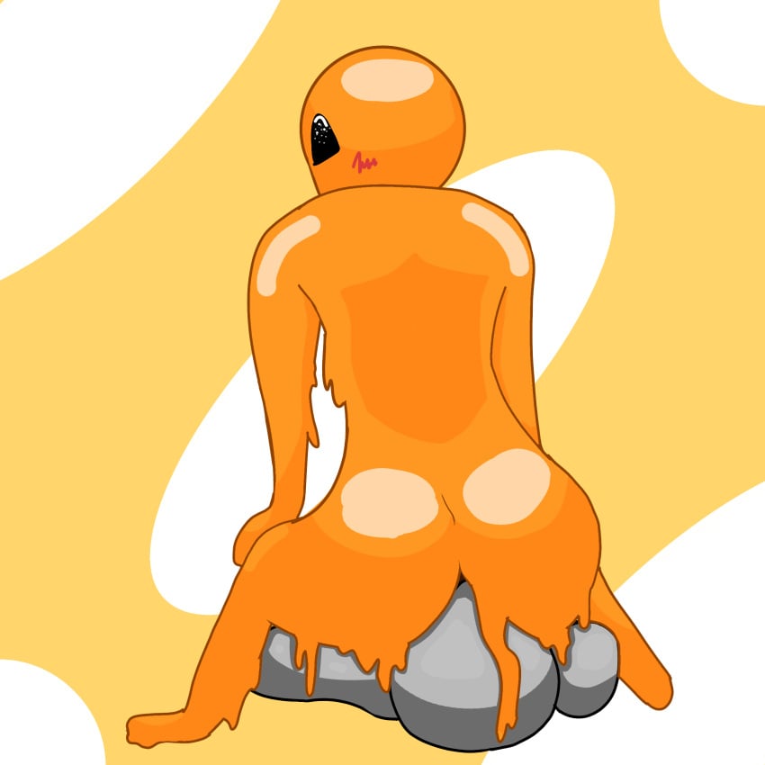 anus ass behind behind_view blush cartoony dripping facesitting female female_focus goo goo_creature goo_dripping goo_girl orange_skin scp scp-999 scp_foundation shaded y/n