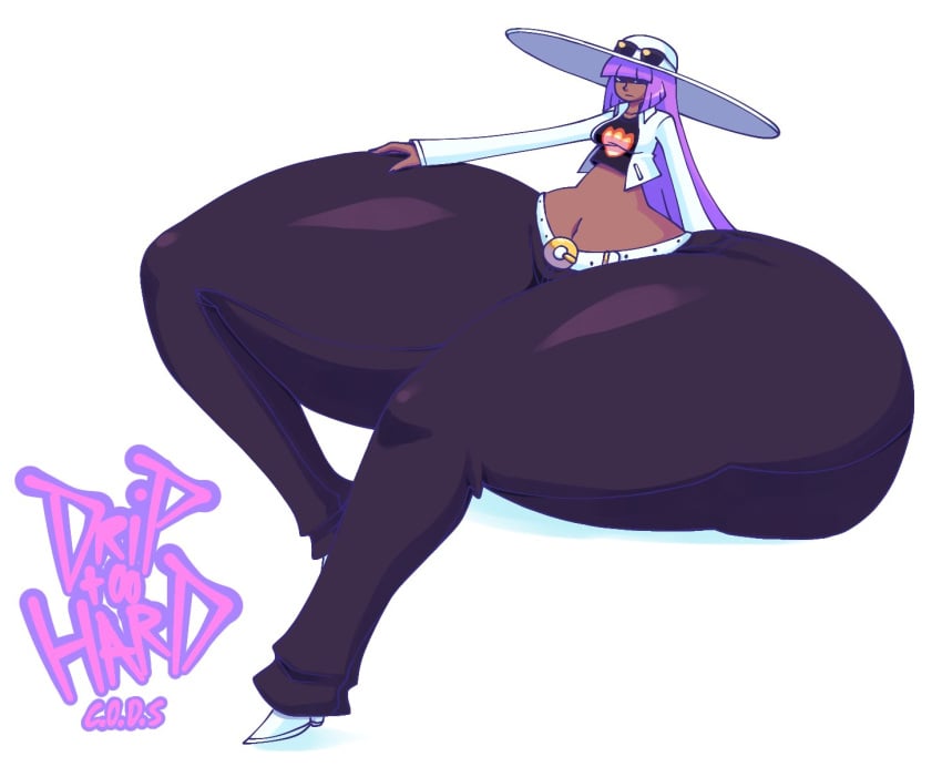 1girls ass belt dark-skinned_female dark_skin enormous_ass female huge_thighs hyper_thighs purple_hair reina_(c.o.d.s) smib sunhat thighs