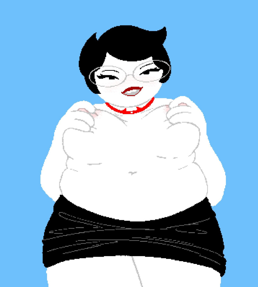 chubby chubby_female female_only glasses grabbing_breasts grabbing_own_breast groping_breasts groping_self homestuck jane_crocker kavebot lipstick looking_at_viewer partially_clothed