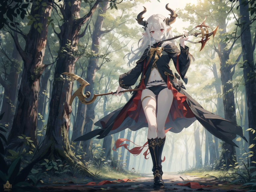 ai_generated demon elf forest horns pale_skin panties pointy_ears visible_panties